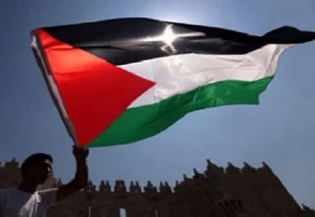 Palestinos ondean su bandera