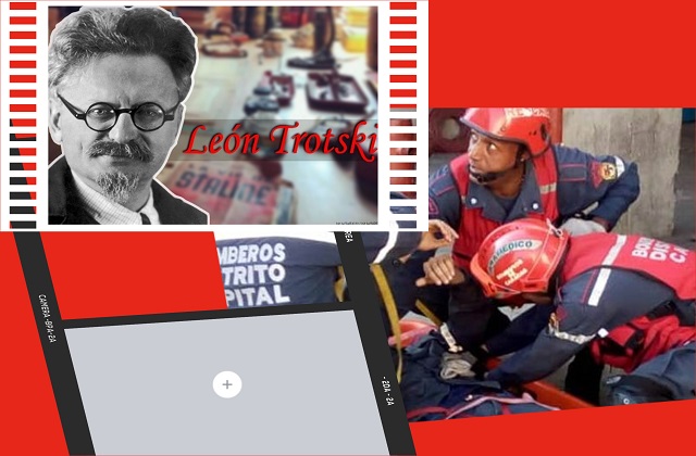 El collage destaca un día como hoy el asesinato de Trotski en México (1940) y el Día Nacional del Bombero, en reconocimiento a estos servidores públicos
