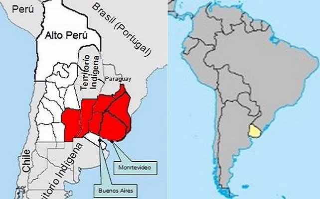 El mapa, correspondiente al año 1825, muestra territorios indígenas guaraníes en lo que hoy es Paraguay y también el territorrio de lo que habría de ser Uruguay independiente en el lado derecho, despues de haber sido parte tambien de las Provincias Unidas del Río de la Plata (junto con lo que sería Argentina).