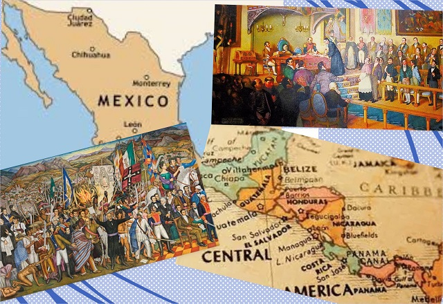 Mapas de México y de América Central. Representaciones alusivas a eventos independentistas.