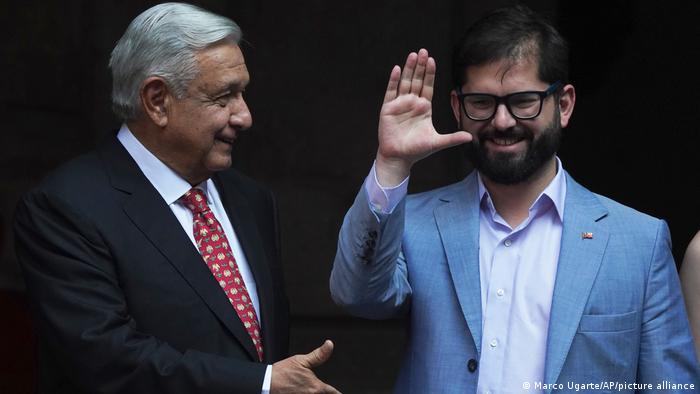 El mandatario de Chile, Gabriel Boric, se reunió el martes con su par mexicano Andrés López Obrador en el Palacio Nacional en Ciudad de México