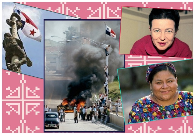 Entre las efemérides destacadas: el levantamiento anti-yanki, denominado Día de los Mártires en Panamá, en su lucha por recuperar el canal y plantar ahí su bandera. En las fotos, dos mujeres luchadoras: Simone de Beauvoir y Rigoberta Menchú, por sus natalicios.