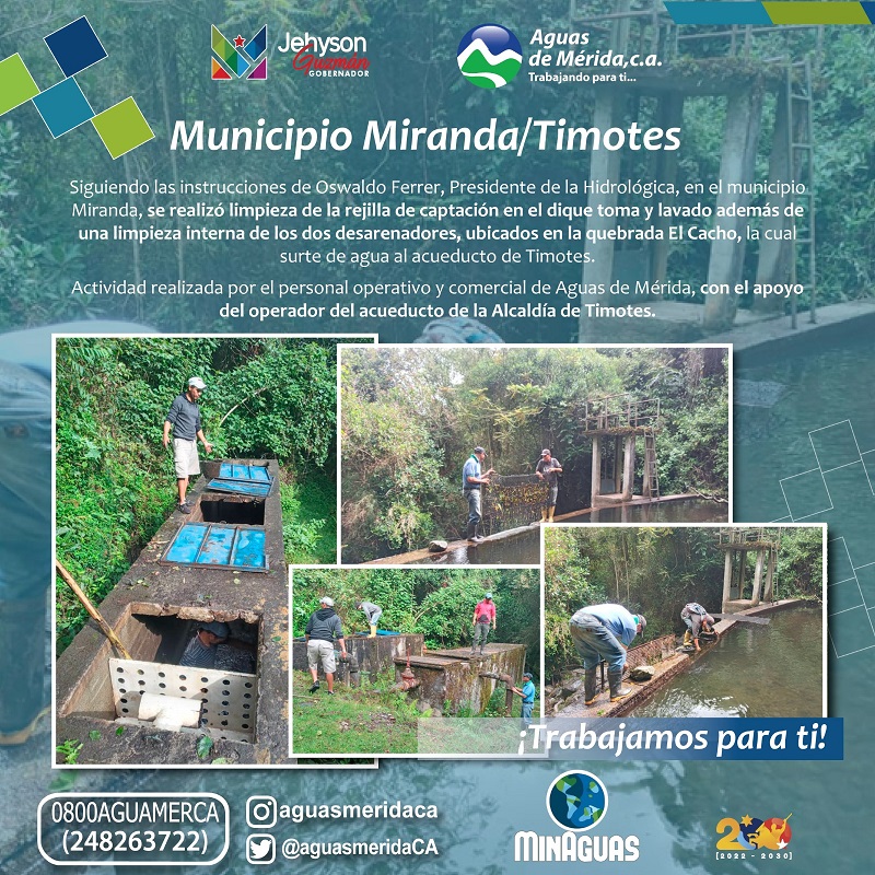 Acciones preventivas efectuadas en el acueducto de Timotes, capital del municipio Miranda de Mérida.
