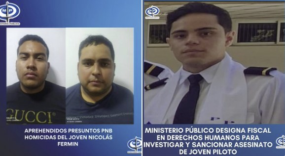 Funcionarios policiales Damián Ortiz, Freiker Camacho y el piloto asesinado, Nicolás Fermín