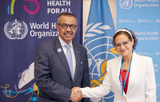 El director de la OMS Tedros Adhanom Ghebreyesus y la Ministra de Salud venezolana Magaly Gutierrez.