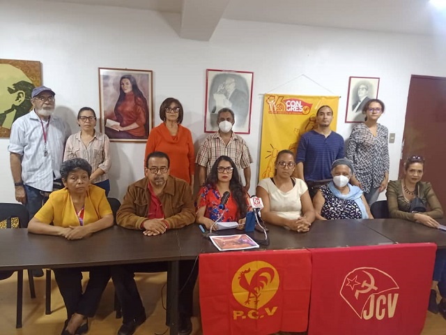 Integrantes del Comité Regional Caracas del Partido Comunista de Venezuela - XVI Congreso en su rueda de prensa del 13 de noviembre de 2023